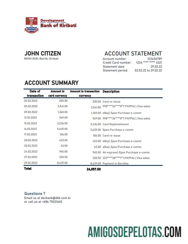 Exemplo do Banco de Desenvolvimento de Kiribati de Kiribati Xls